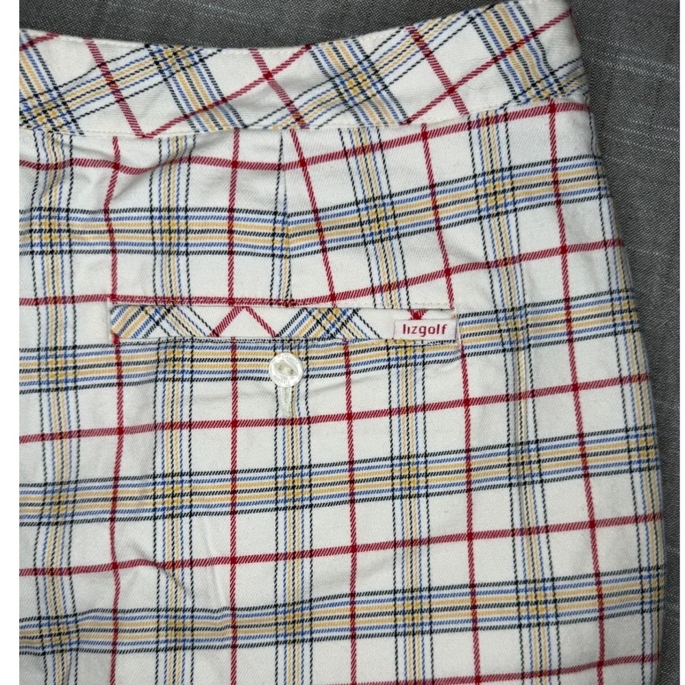 90s Vintage Lizgolf Liz Claiborne Plaid Shorts Womens 14 White Red Blue Yellow